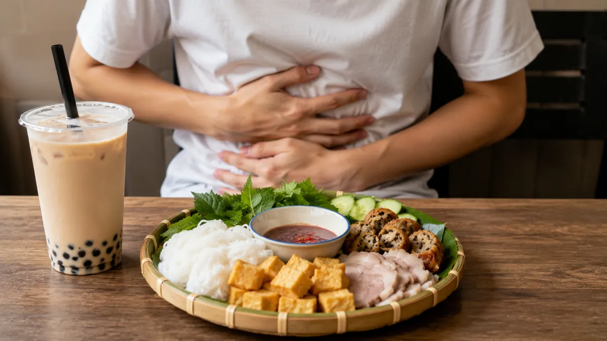 Ăn bún đậu mắm tôm uống trà sữa được không? Những rủi ro cần biết