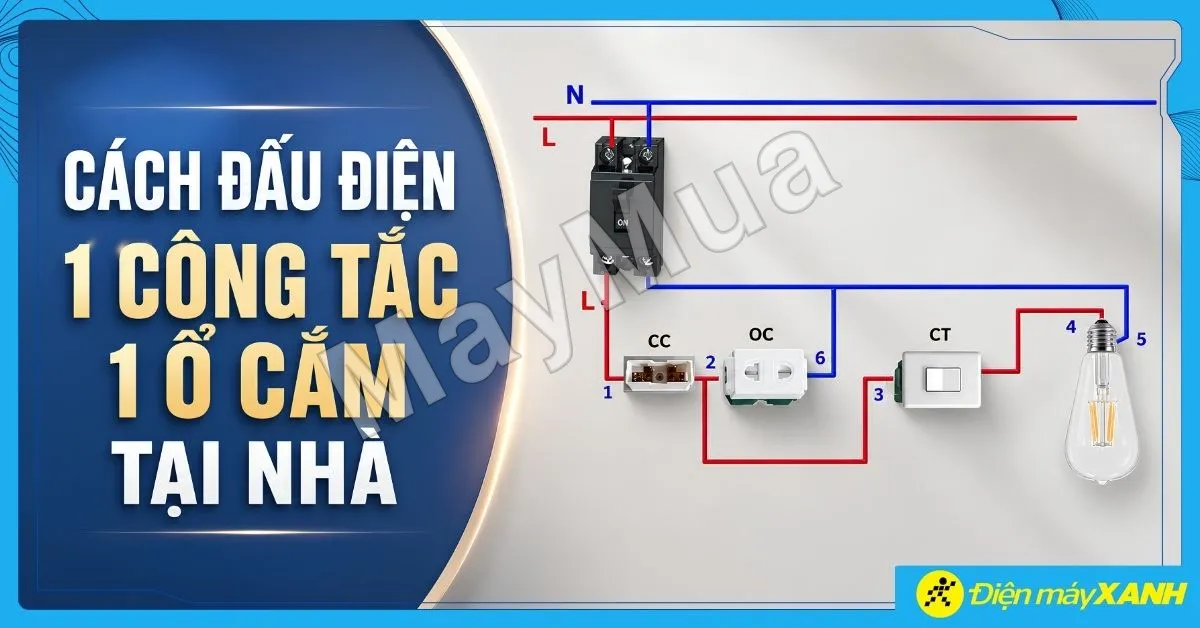 Cách đấu điện 1 công tắc 1 ổ cắm an toàn, đúng kỹ thuật tại nhà